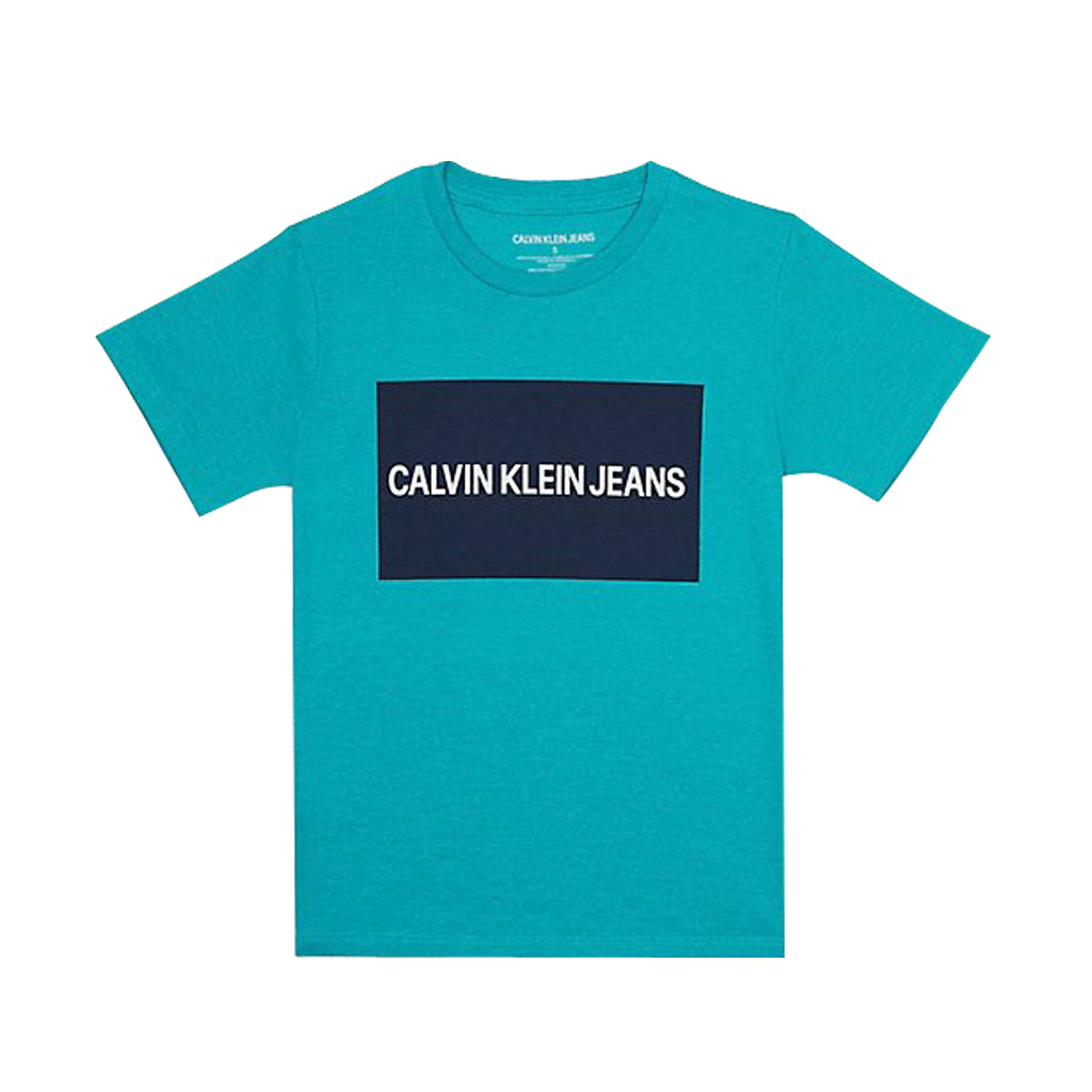 Boys Institutional Logo Crewneck T-Shirt - AQUA