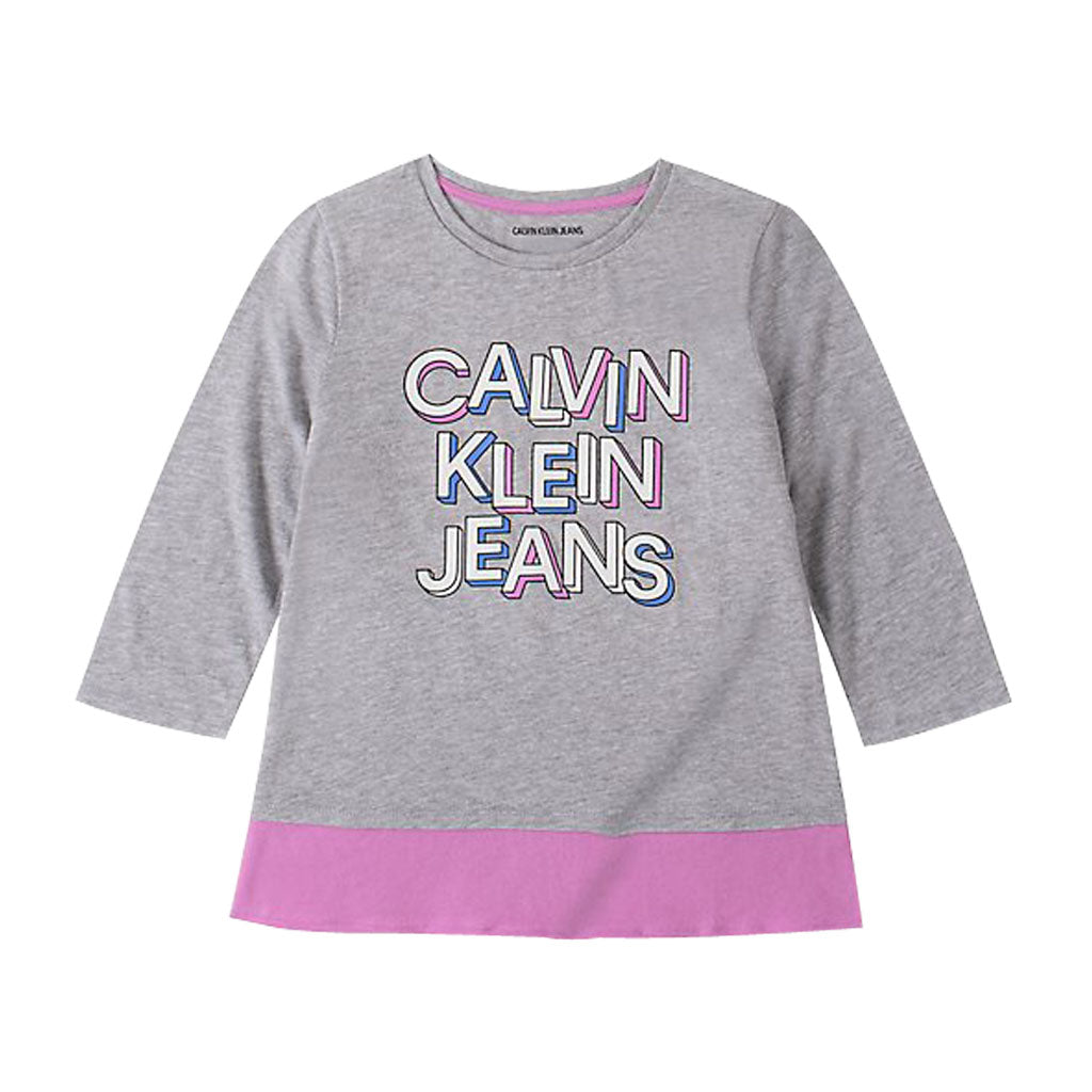 Girls Block Logo 3/4 Sleeve Peplum Hem Tee - LIGHT GREY HEATHER