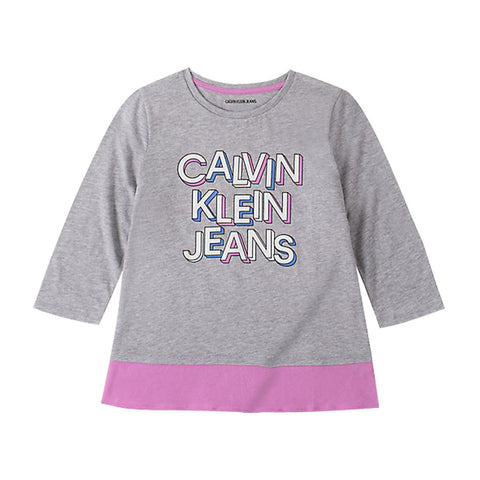 Girls Block Logo 3/4 Sleeve Peplum Hem Tee - LIGHT GREY HEATHER