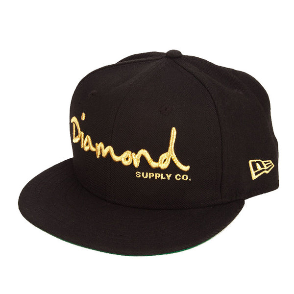 OG Script Black Gold Embroidered Fitted Hat Wool Cap