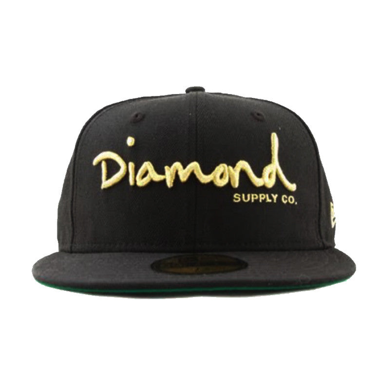 OG Script Black Gold Embroidered Fitted Hat Wool Cap