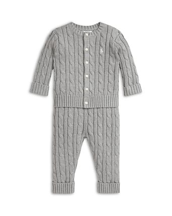 Cable-Knit Cotton Cardigan & Pant Set  Light Grey Heather