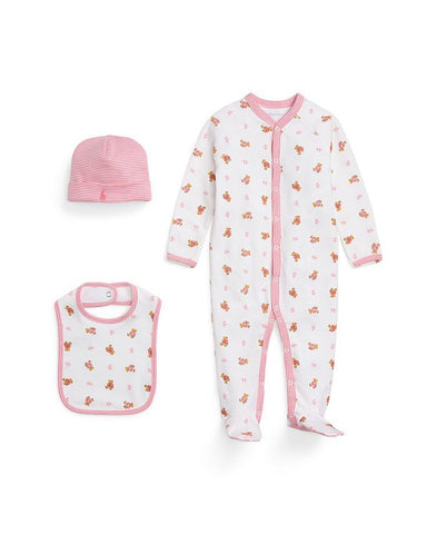 Polo Bear Cotton 3-Piece Gift Set White Multi/Pink