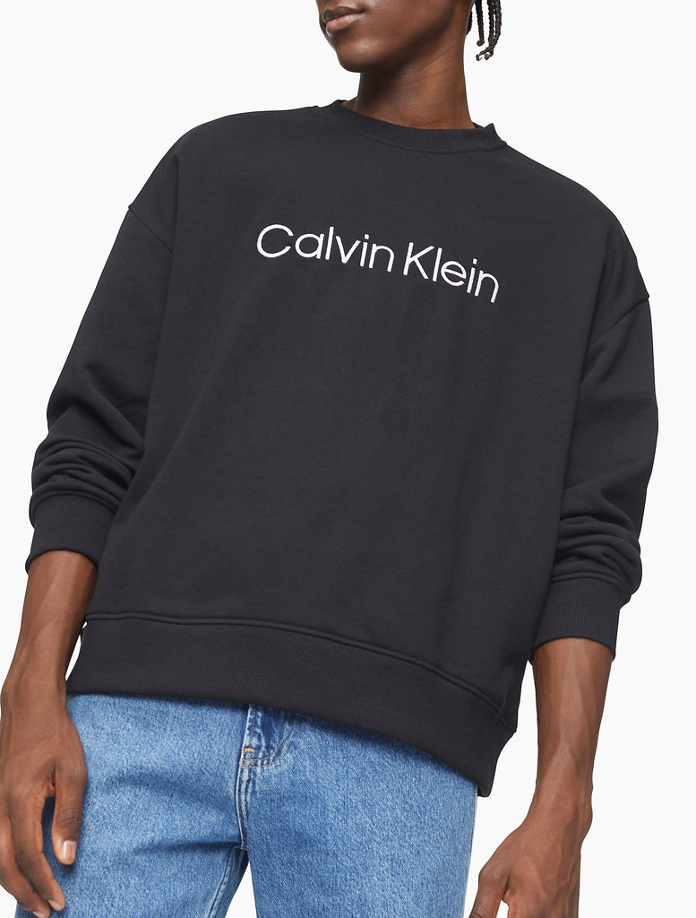 Relaxed Fit Logo French Terry Crewneck Sweatshirt - Black