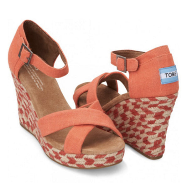 CORAL MIXED ROPE STRAPPY PLATFORM WEDGE
