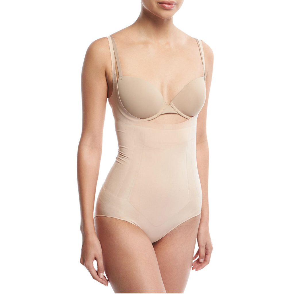 Spanx Oncore Open Bust Mid Thigh Ladies Soft Nude Bodysuits Size Small