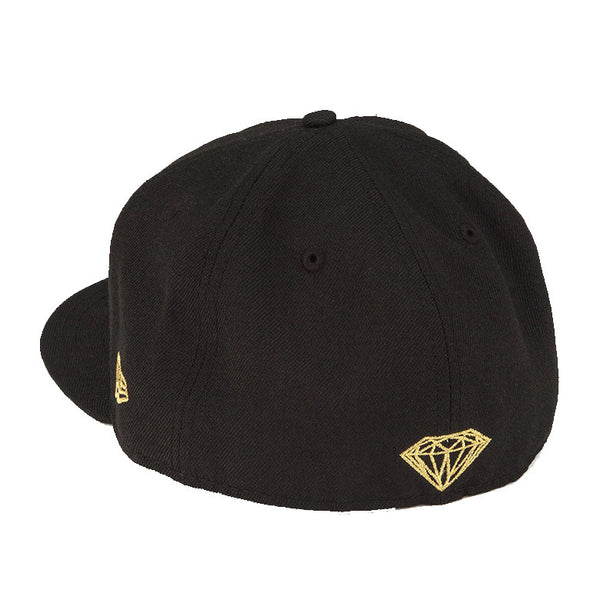 OG Script Black Gold Embroidered Fitted Hat Wool Cap